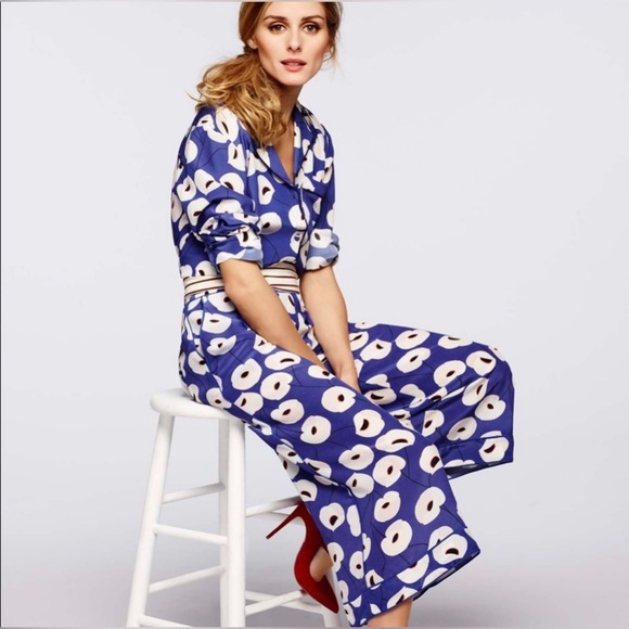 OLIVIA PALERMO x Chelsea28 Nordstrom Blue Poppy Culottes Silk Wide Leg Pants - Picture 3 of 14